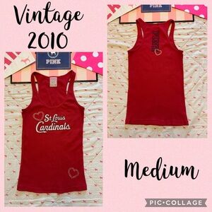 VS PINK VINTAGE Y2K RIBBED TANK TOP ST. LOUIS CARDINALS HEART BLING RHINESTONES